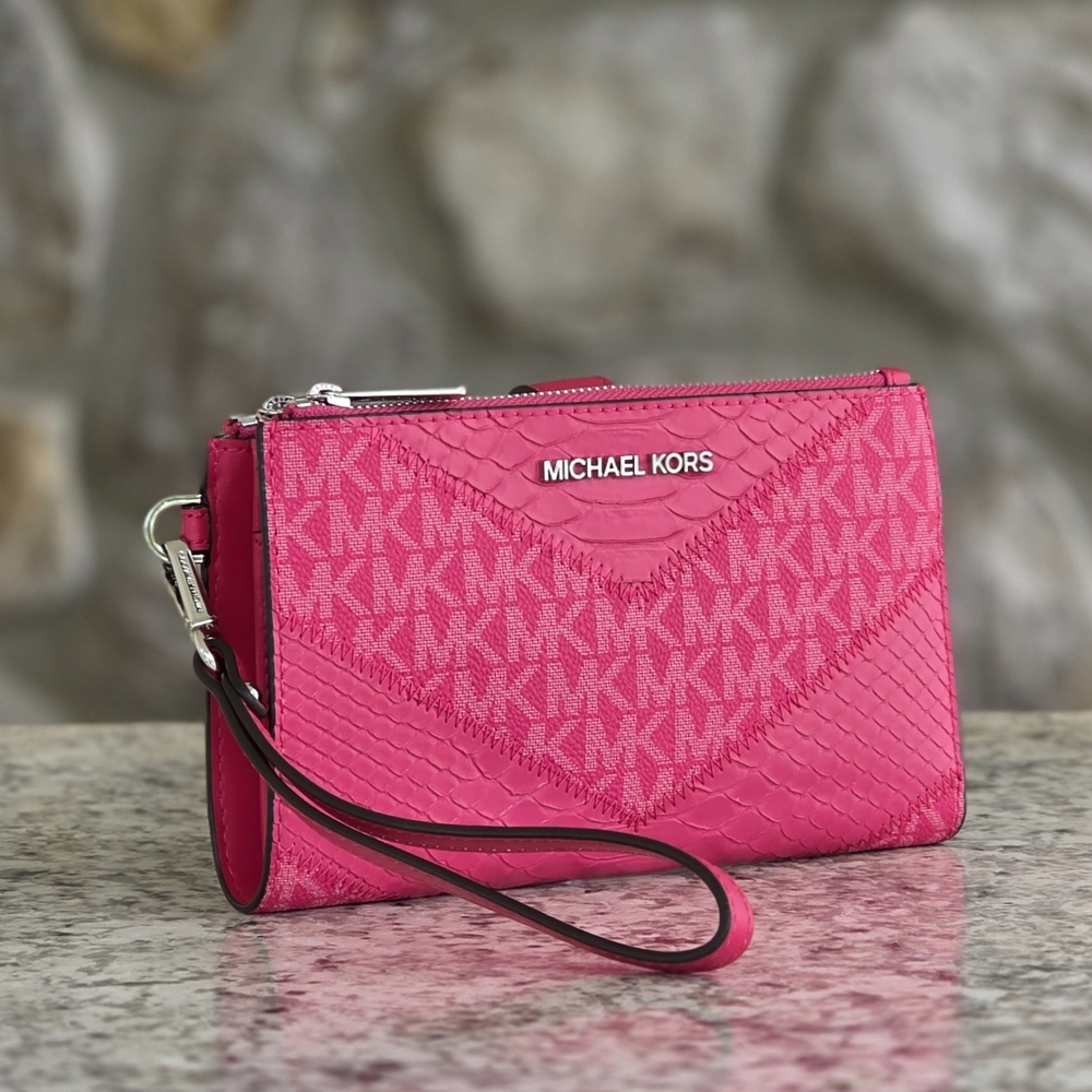 Michael Kors Double Zip Pink Wristlet Wallet